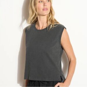 Rowan Savannah Cotton Slub Muscle Tank Top Faded Black Large NWOT